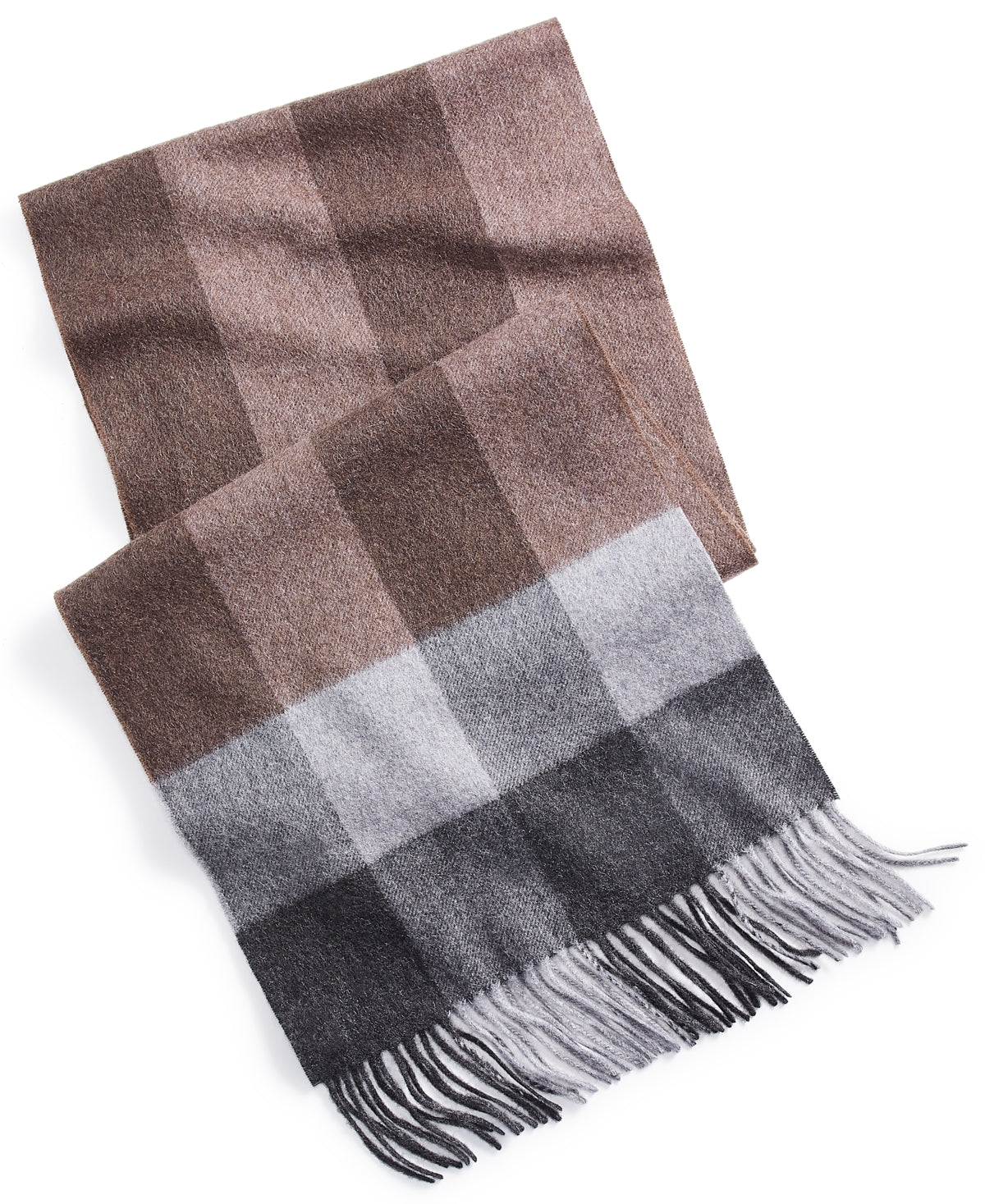 Club Room Men's 100% Cashmere Plaid Scarf Tan Grey