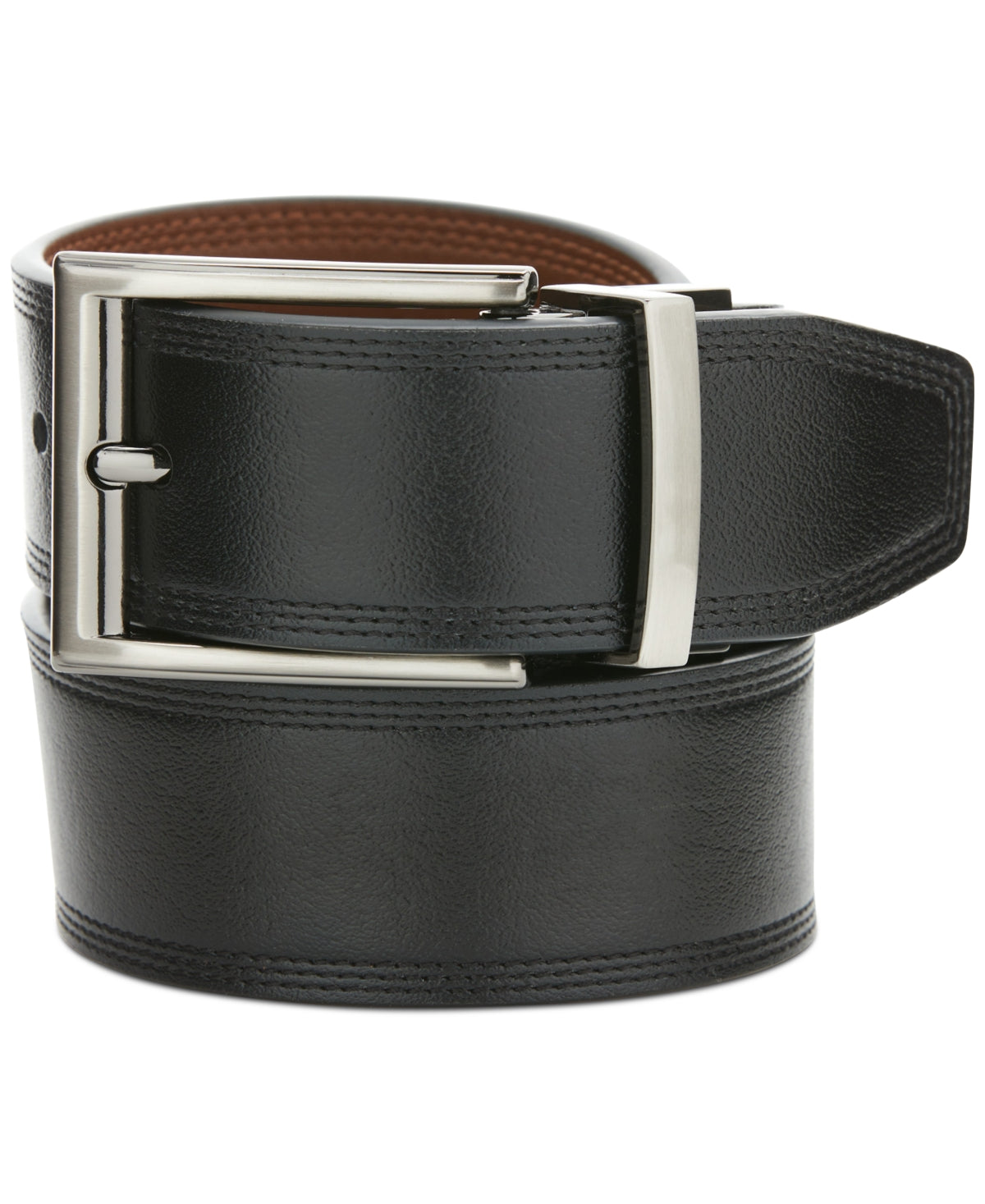 PERRY ELLIS PORTFOLIO Men's Leather Casual Swivel Buckle Dress Belt Black Medium