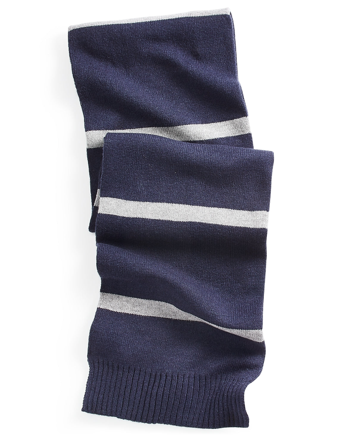 Alfani Men's  Knit Horizontal Stripe Scarf Navy Blue Grey