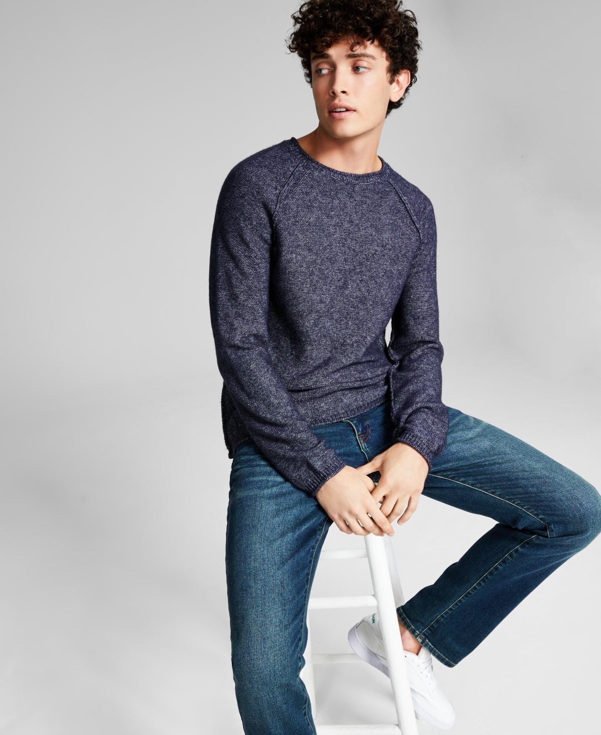 And Now This Mens Crewneck Knit Pullover Sweater  Blue XXL
