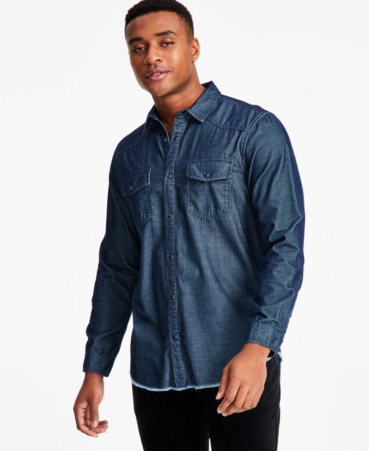 Inc Men's Jonny Corduroy Western Shirt Navy Size Large