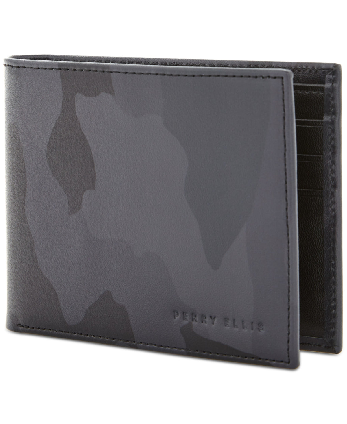 Perry Ellis Portfolio Men's Camo Bi Fold Wallet Grey Black
