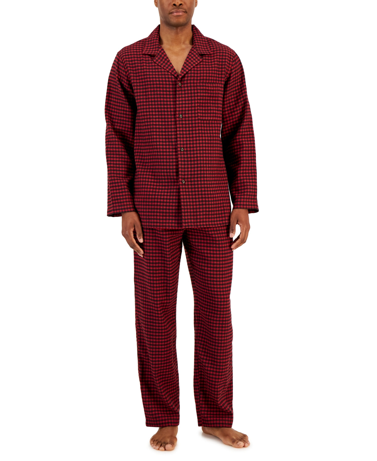 Club Room Men's Gingham Flannel Pajama Set Red Small