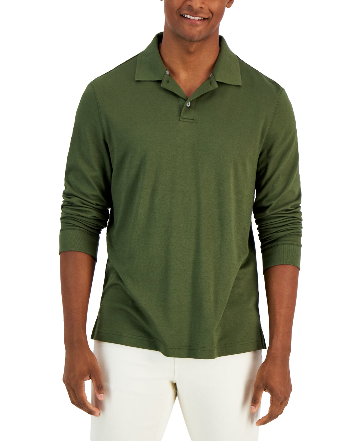 Alfani Men's Regular Fit Solid Costa Green Long Sleeve Polo Shirt Small