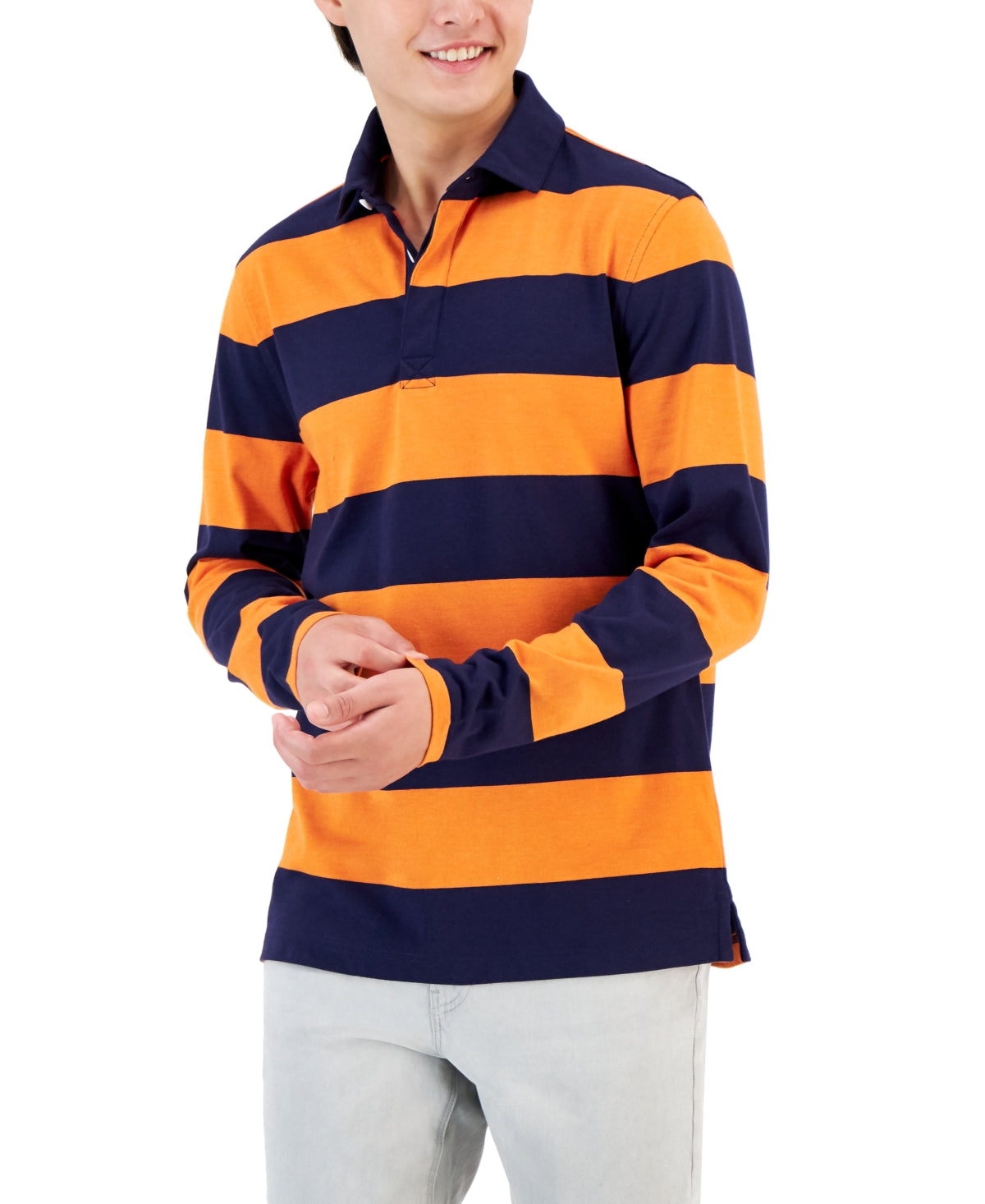 Club Room Men's Polo Rugby Stripe Orange Small