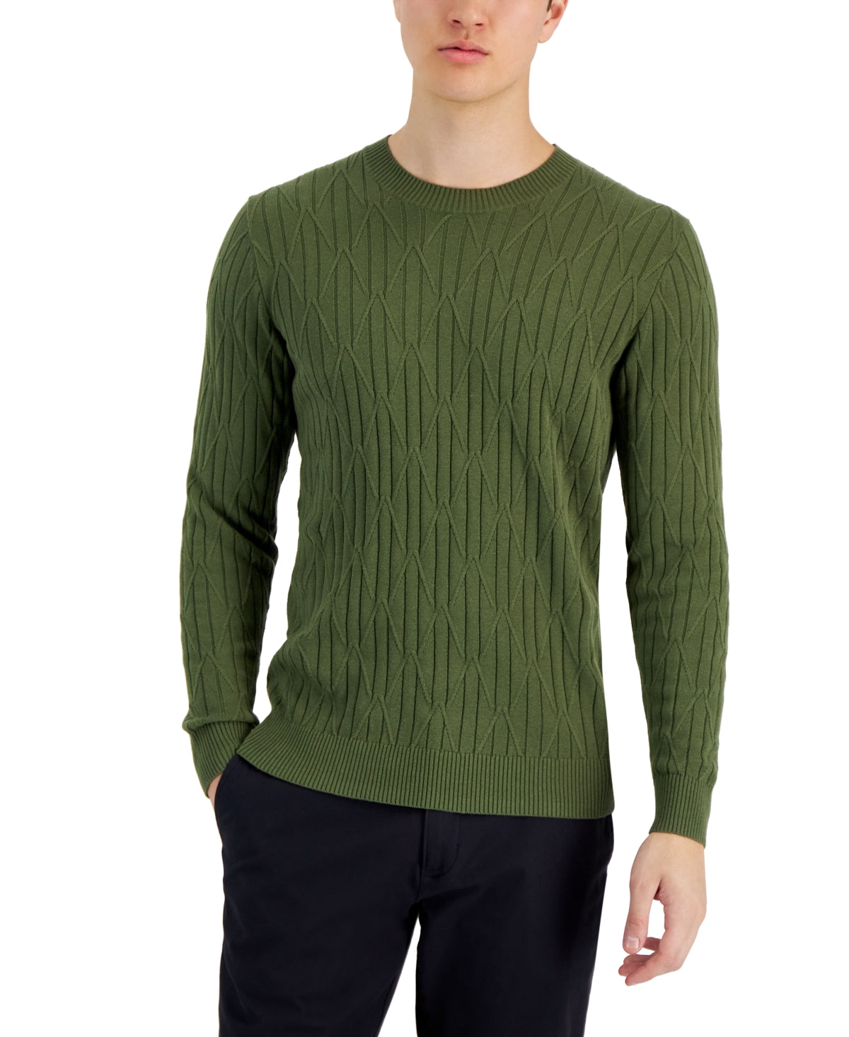 Alfani Men's Green Cable Knit Cotton Sweater Size Large