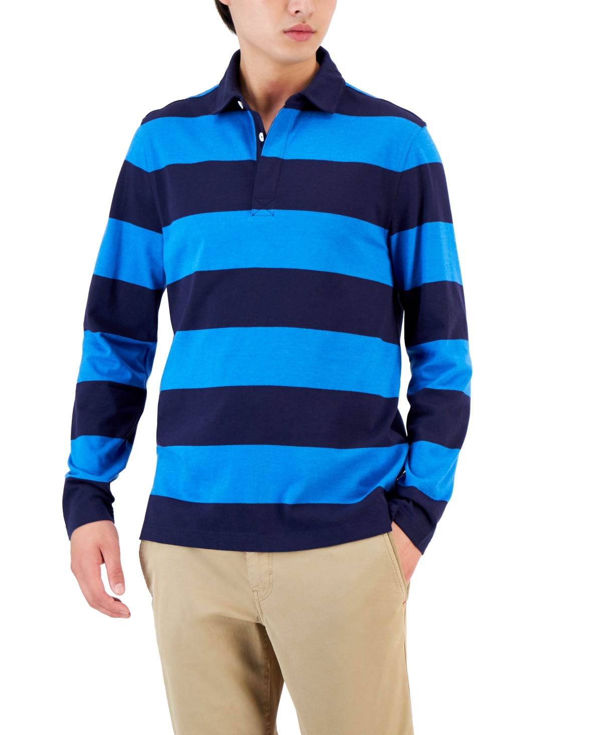 Club Room Mens Rugby Stripe Long Sleeve Polo Navy Medium