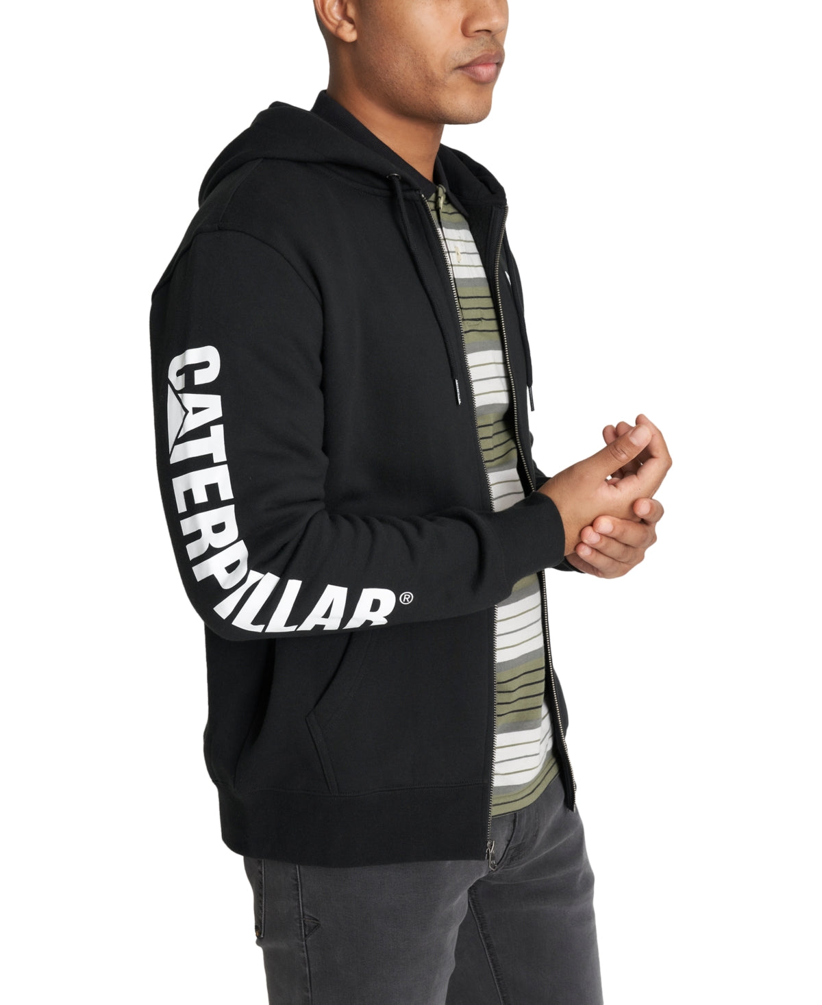Caterpillar Mens Zipper Hoodie Small Sweatshirt Black