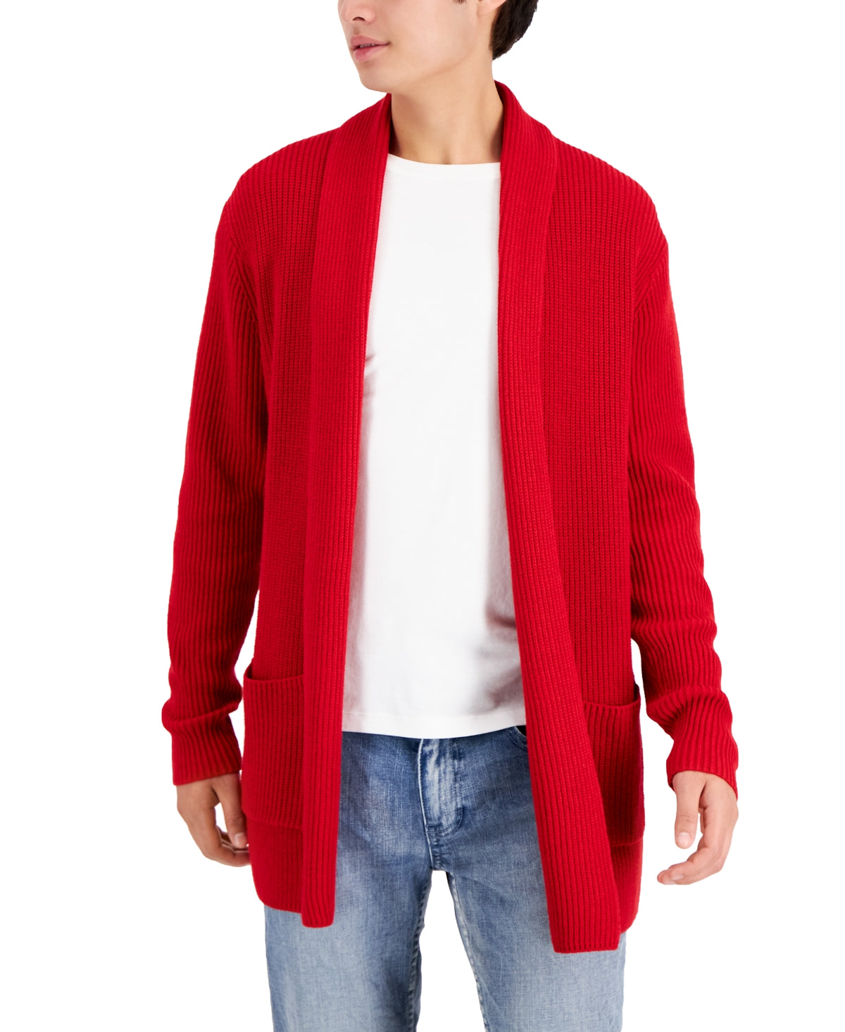 International Concepts Men's Long Ribbed Cardigan Cut Ruby Wine Xl