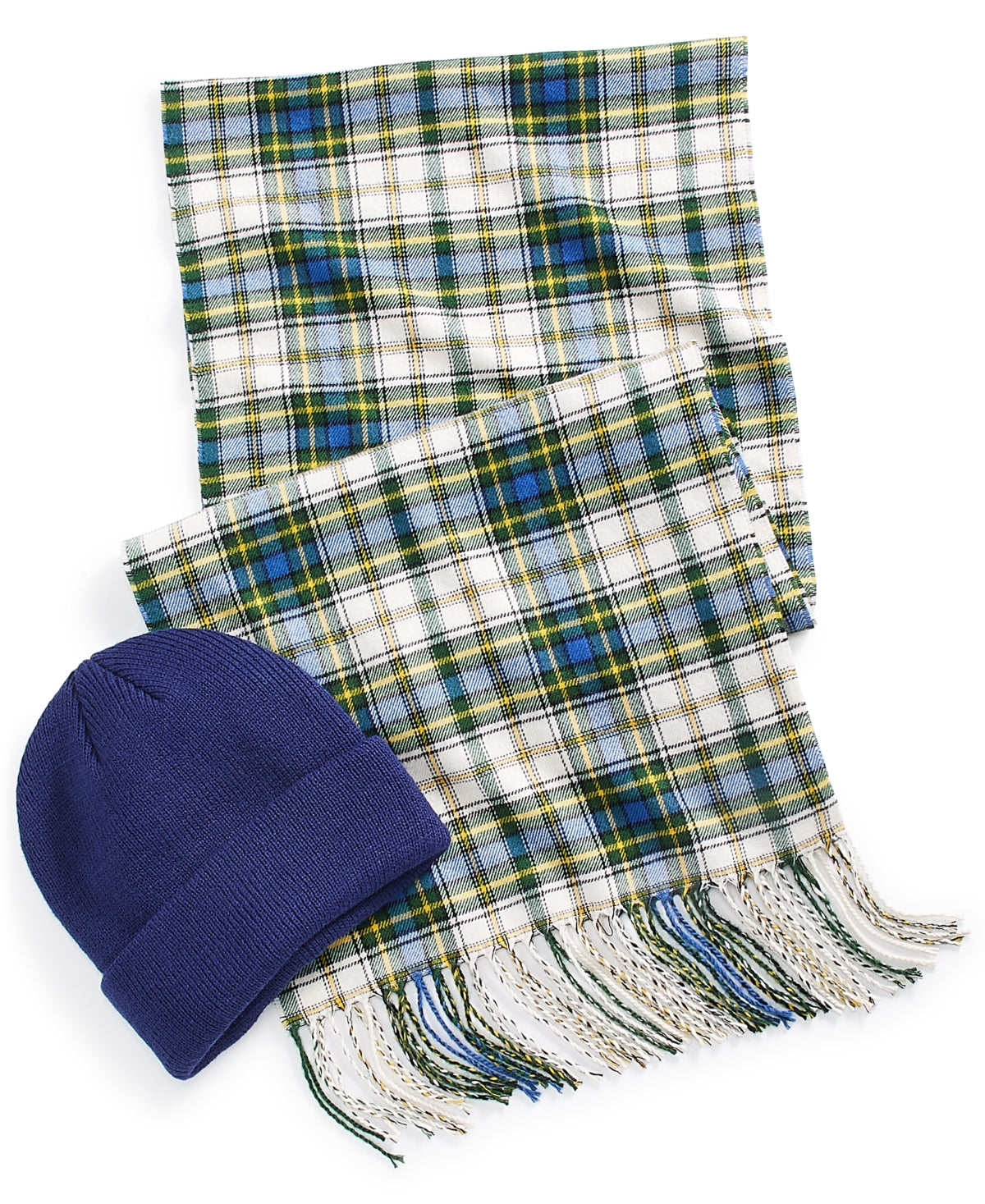 Club Room Men's Blue Beanie & Scarf Set Blue Green White OSFA