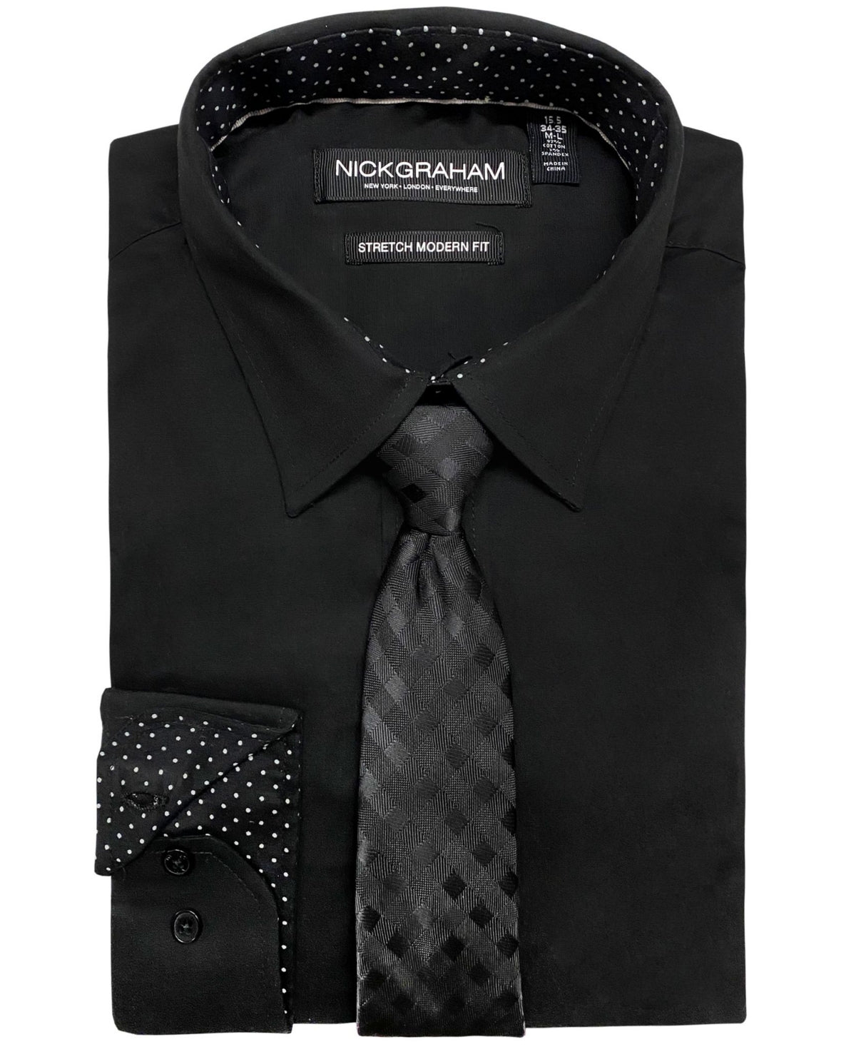 Nick Graham Mens Modern fit Dress Shirt XL 17-17.5 34-35 Black Solid