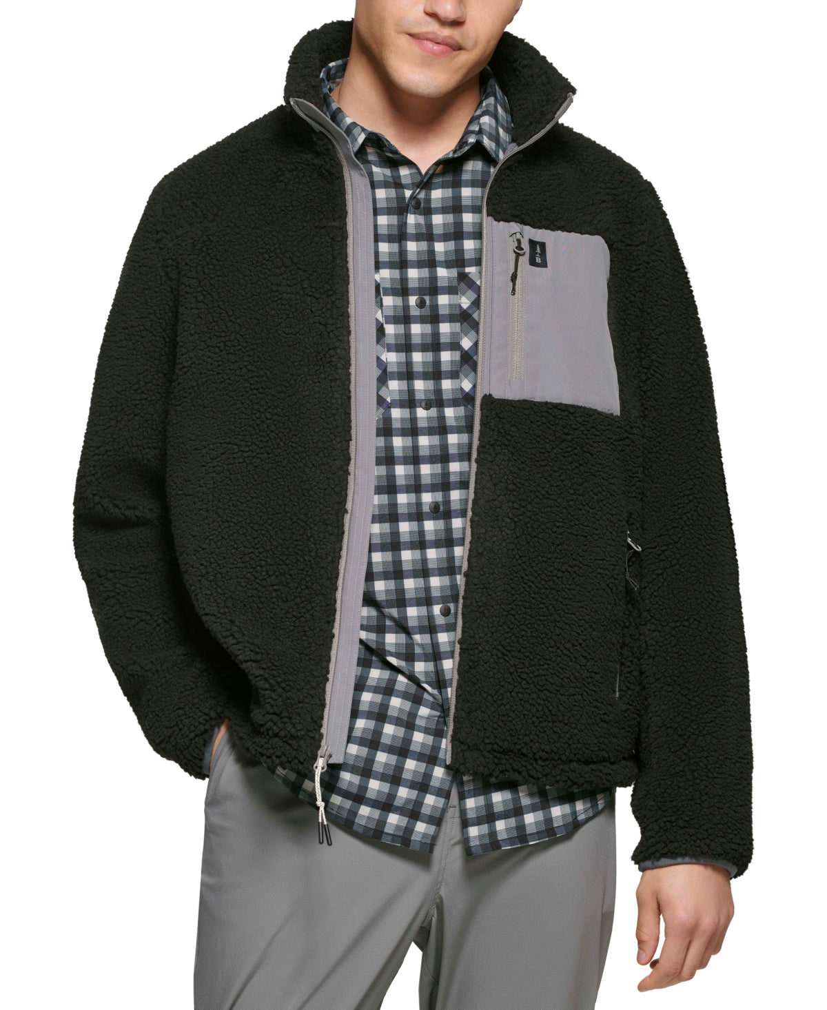 Bass Outdoor Men's Warm Faux Fur Zip Fleece Jacket Small Black