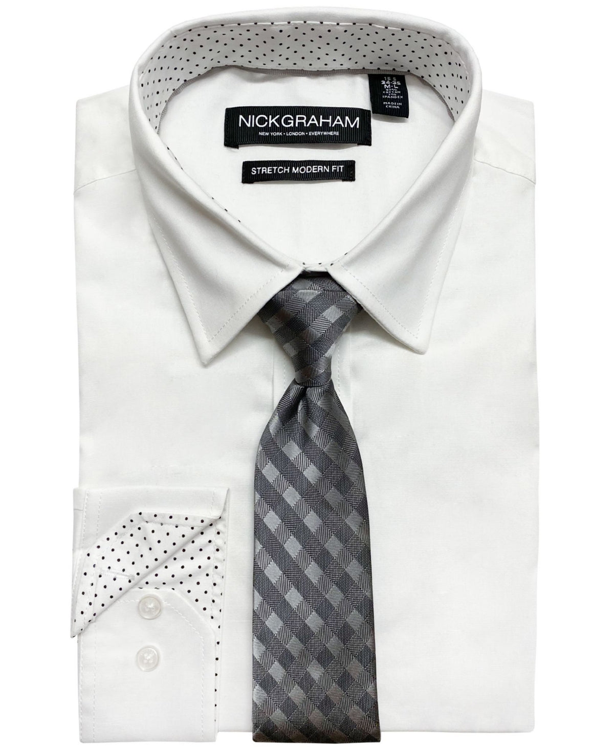 Nick Graham Mens Slim Fit Button Down Dress Shirt Tie Set White 15.5 / 32 - 33
