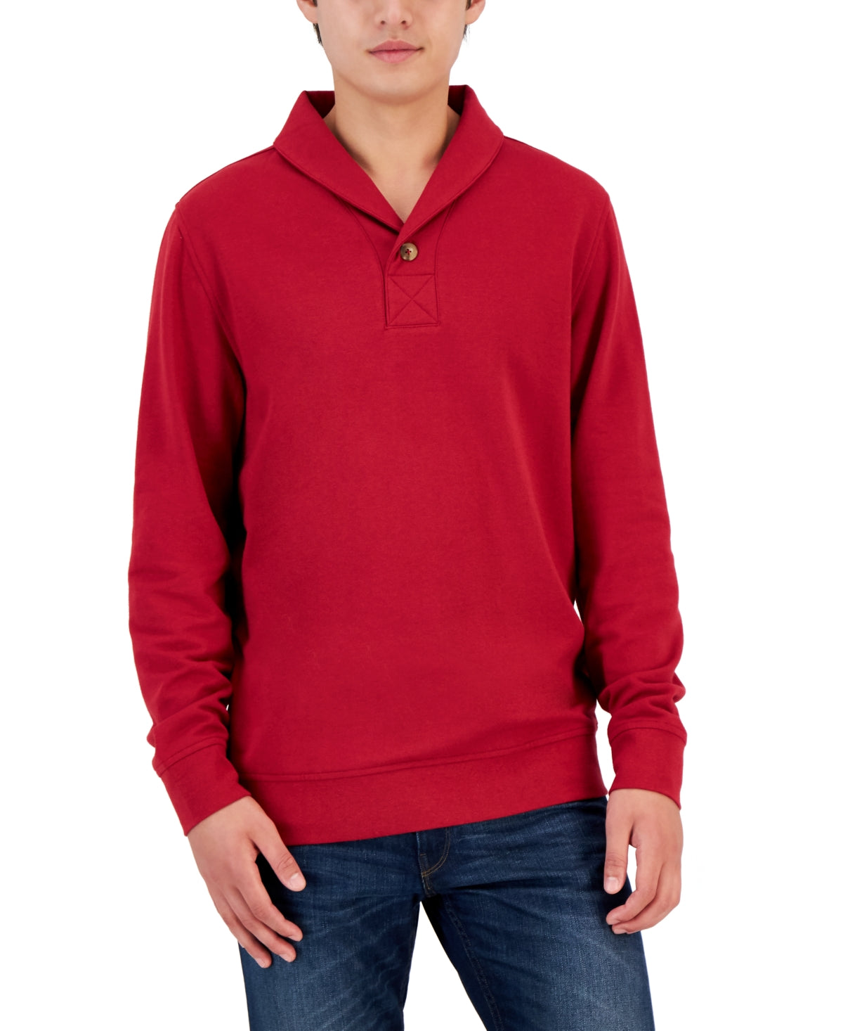 Club Room Mens Fleece Shawl Collar Sweater Wine Red 2XL