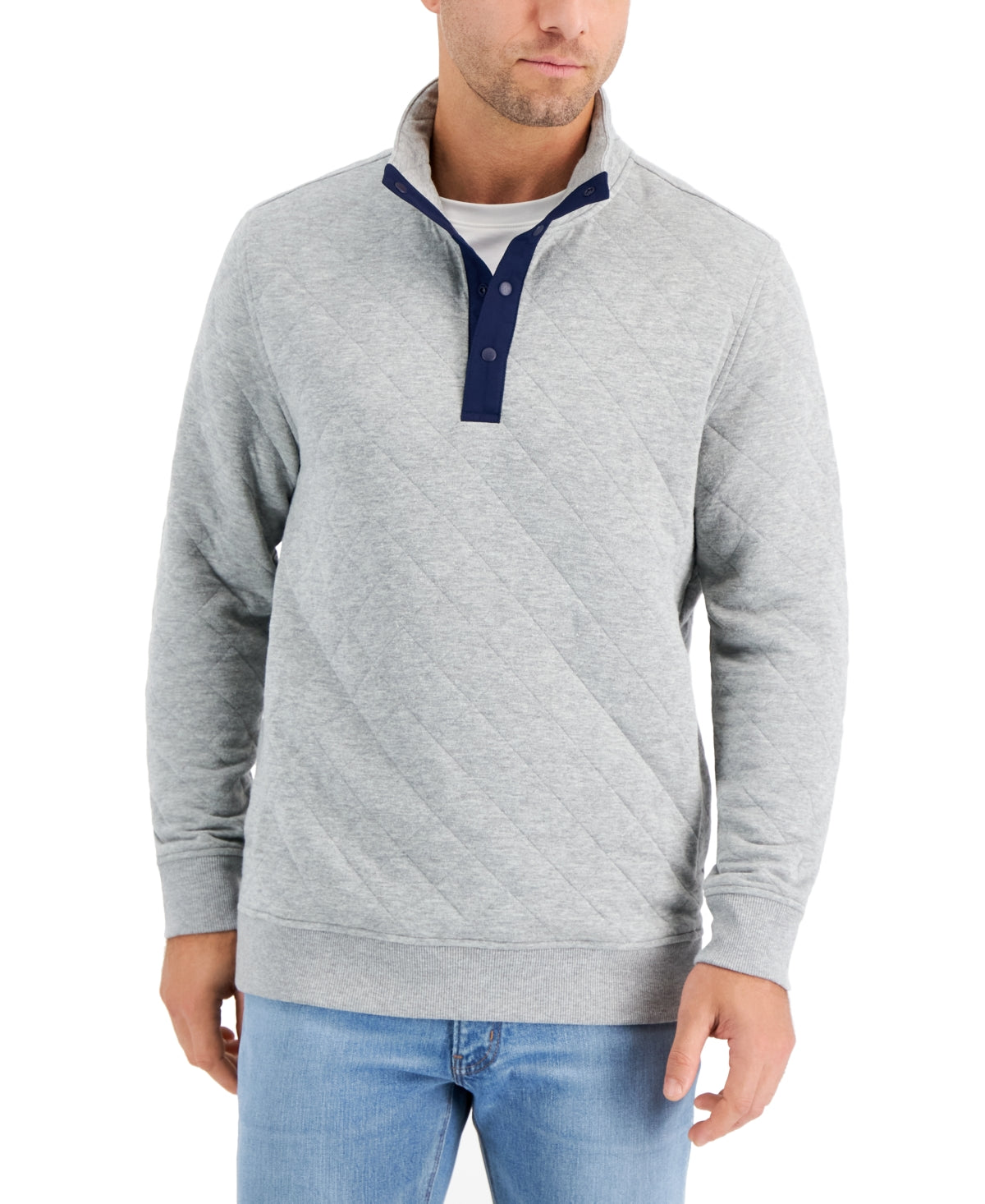 Club Room Mens Quarter Zip Mock Neck Pullover Sweater Gray Large