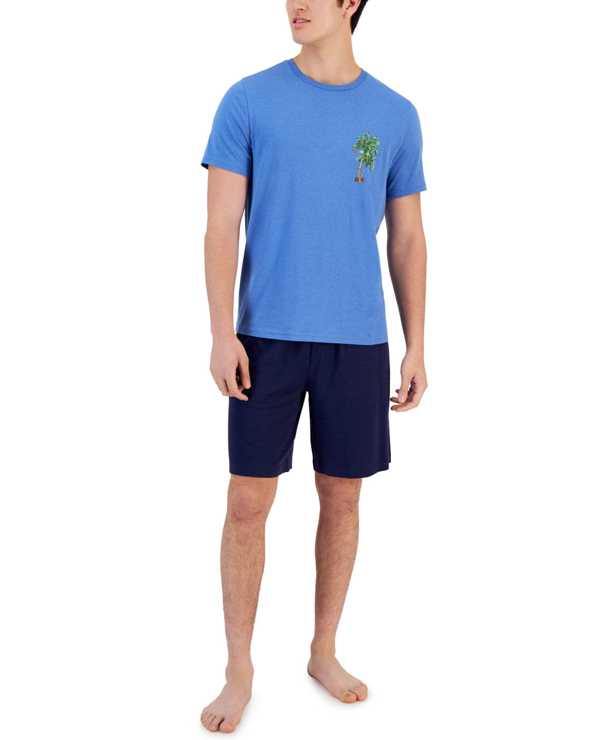 Club Room Men's Two Piece Pajama Set Graphic T-shirt and Shorts Blue Xxl
