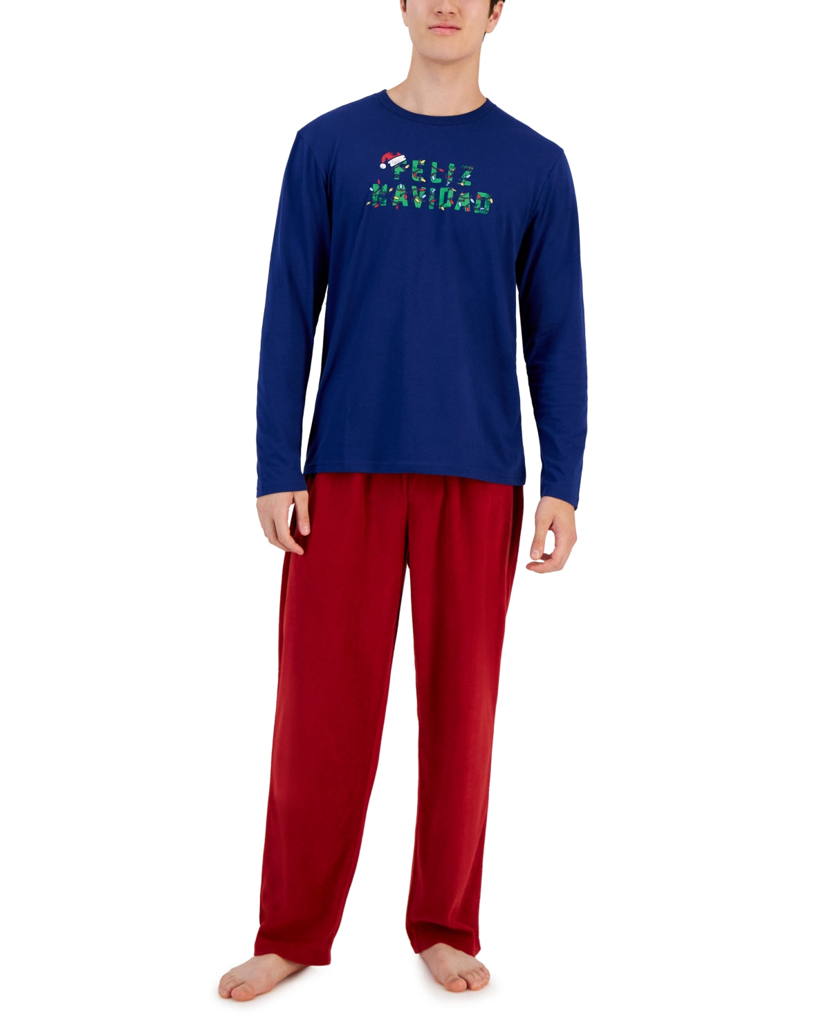 Club Room Mens Crewneck Knit Graphic T Shirt Pants Set Blue Red Medium