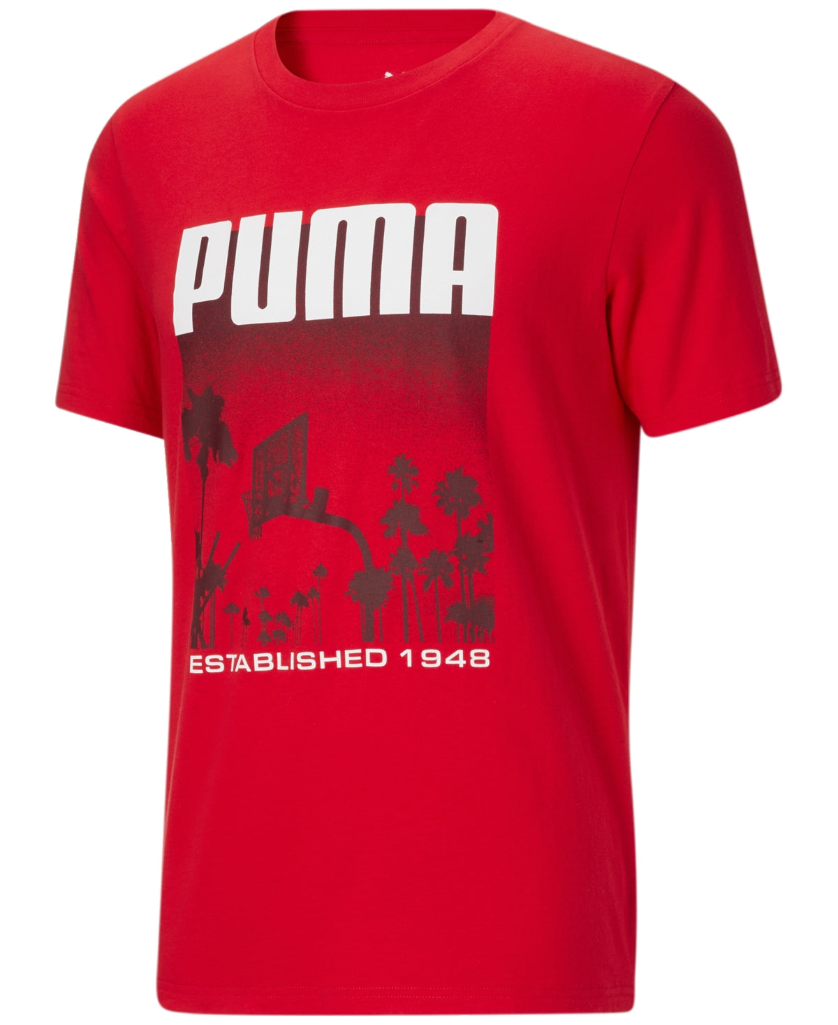 Puma Mens Basketball Logo Graphic Short Sleeve T Shirt Red Large