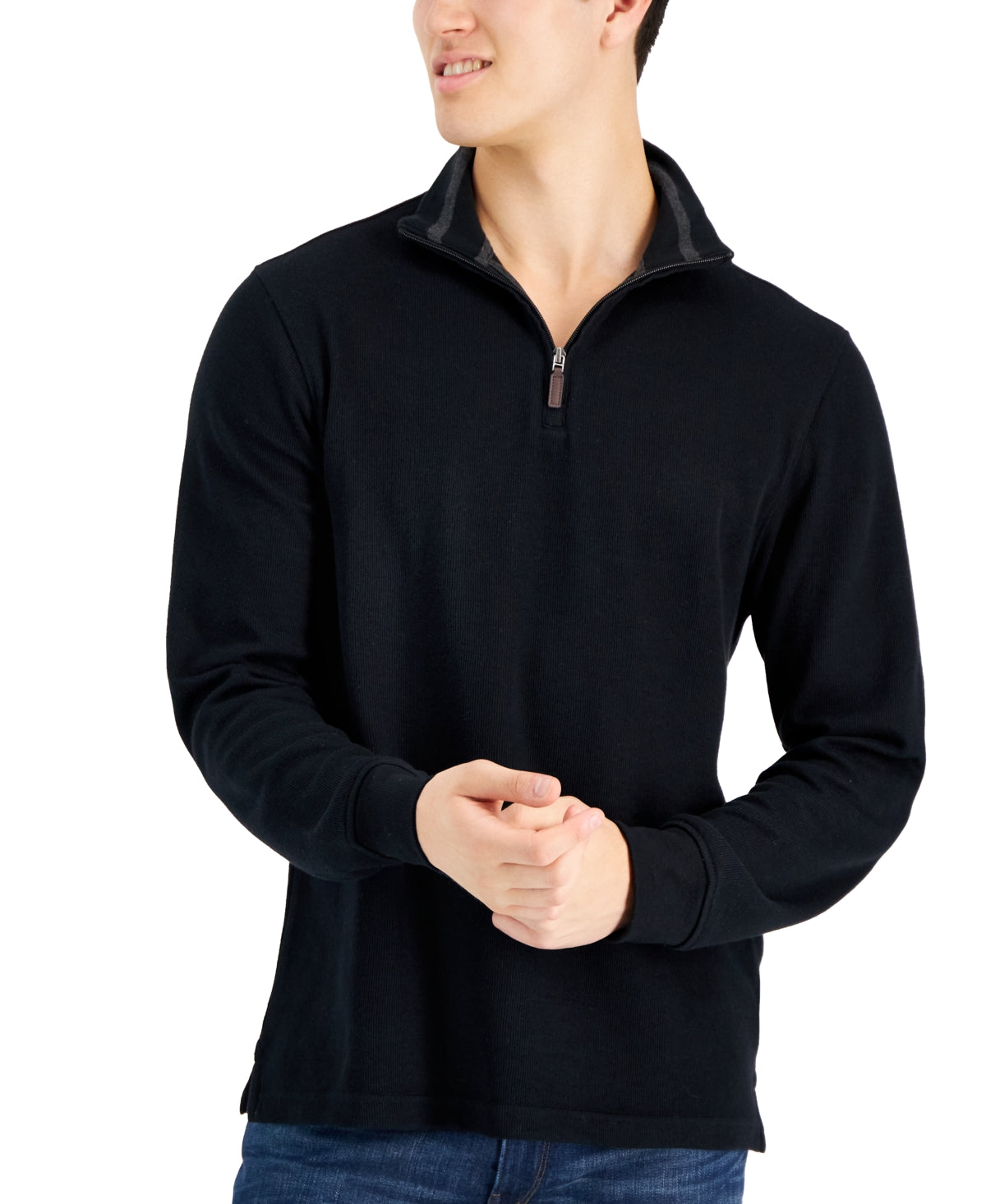Club Room Mens Classic Fit Quarter Zip Sweater Black Medium