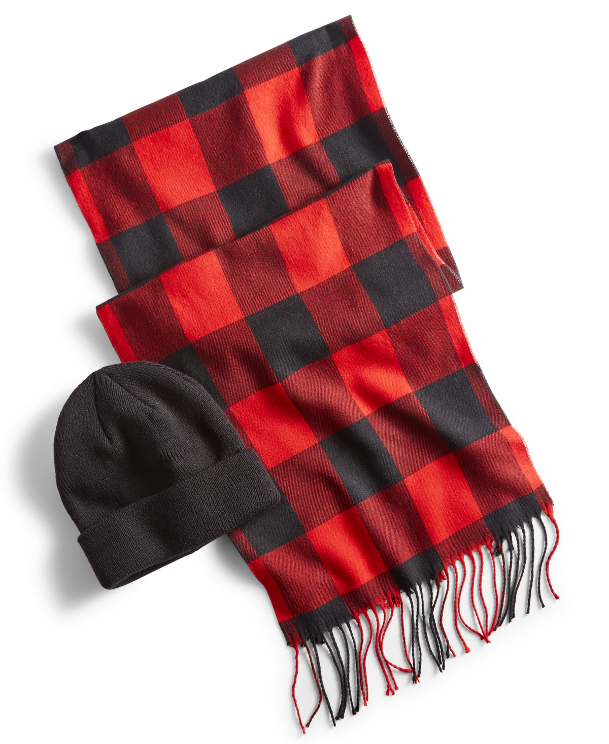 Club Room Men's Beanie & Scarf Set Red Black