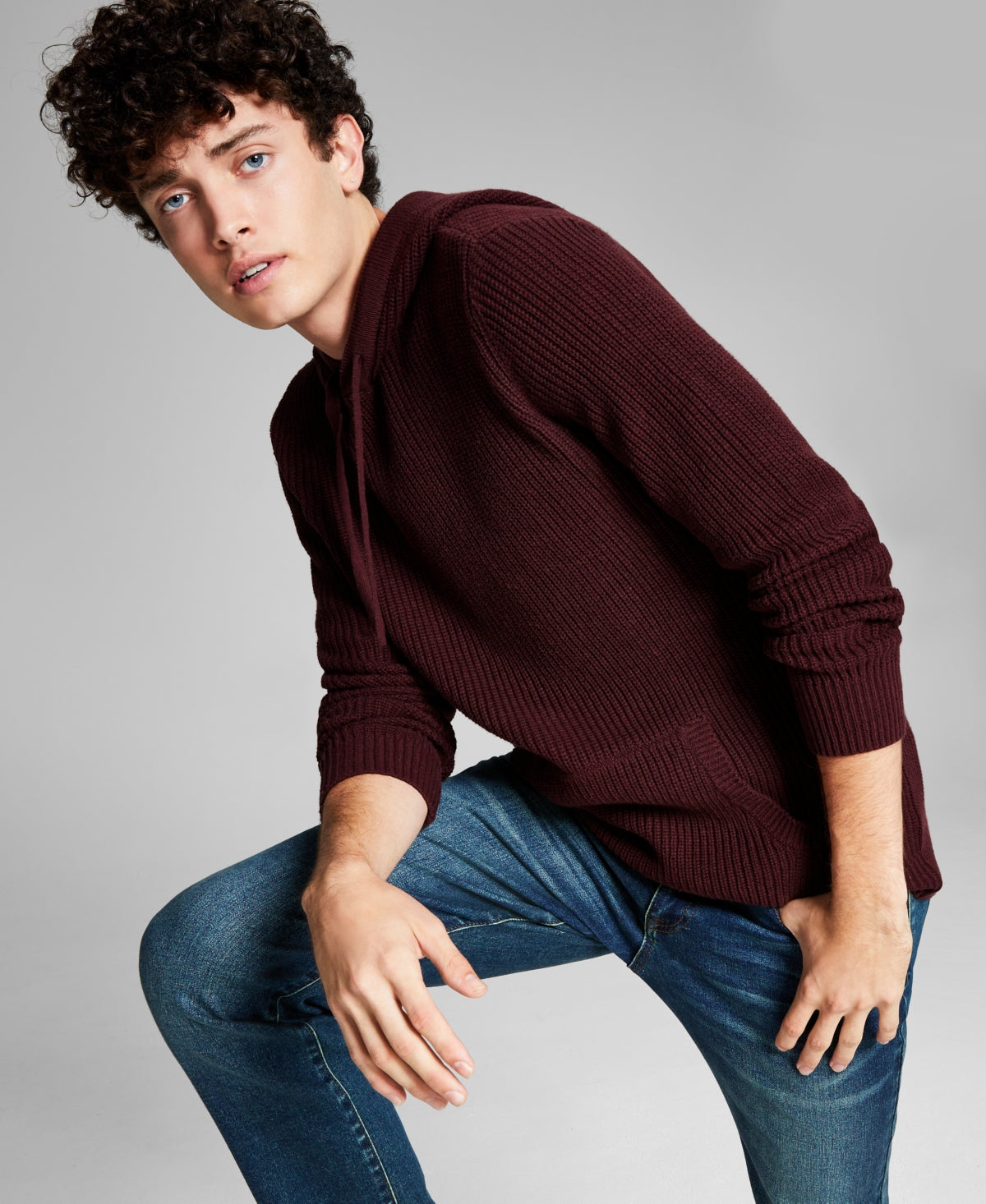 And Now This Men's Soft Knit Textured Sweater in Merlot Heather Small
