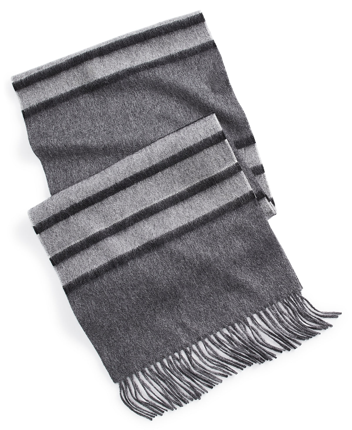 Club Room Men's 100% Cashmere Horizontal Stripe Scarf  Charcoal Grey
