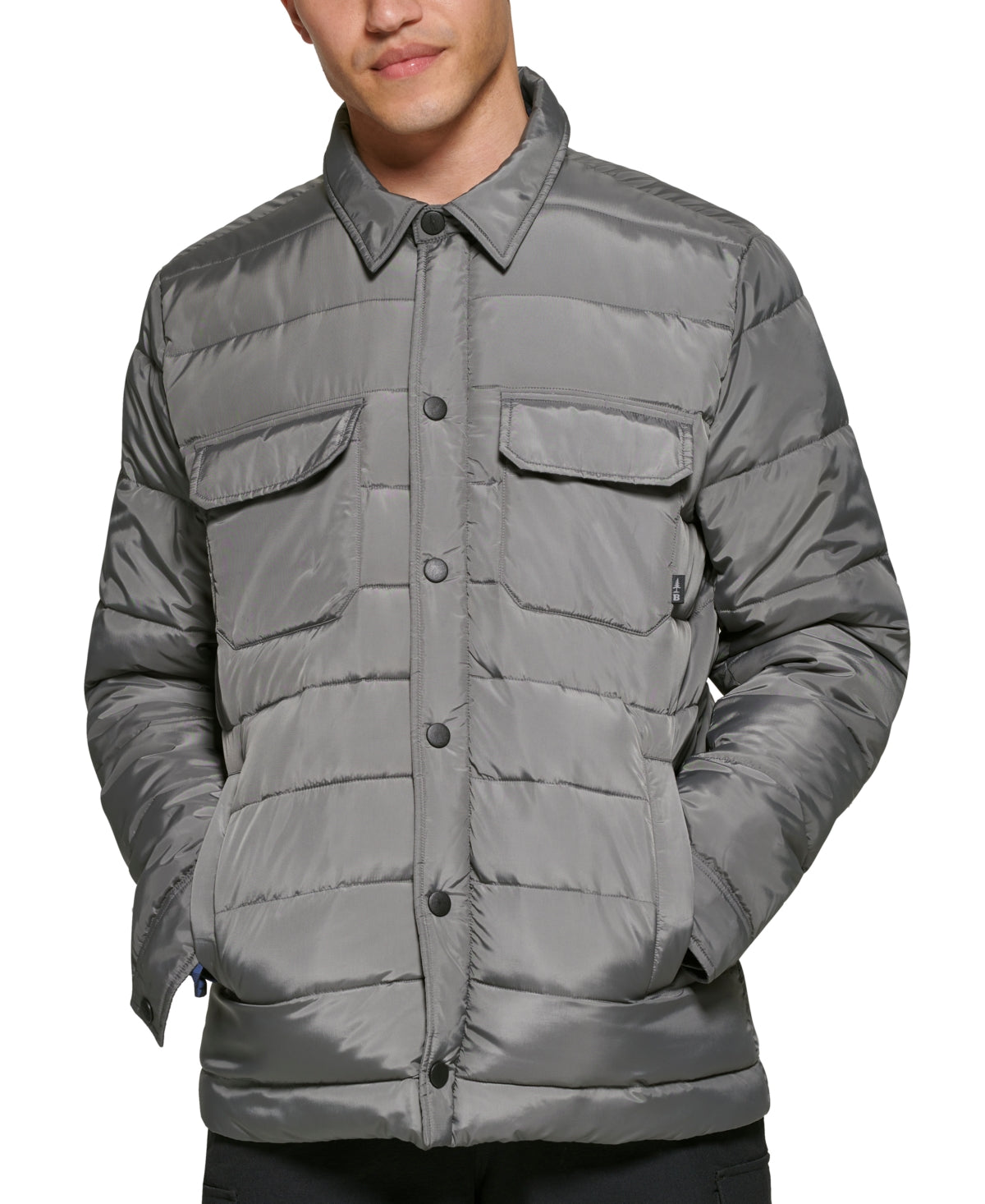 Bass Outdoor Mens Puffer Jacket Coat Large Grey Solid Full Button