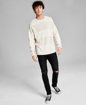 And Now This Men's Textured Stripe Crewneck Sweater Cream Heather Large