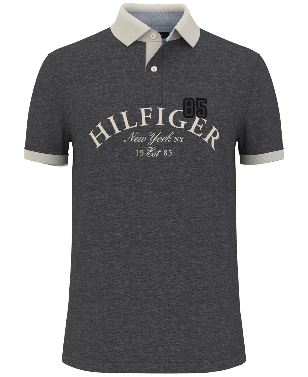 Tommy Hilfiger Men's 85 Marled Short Sleeve Polo Shirt Dark Gray Xxl