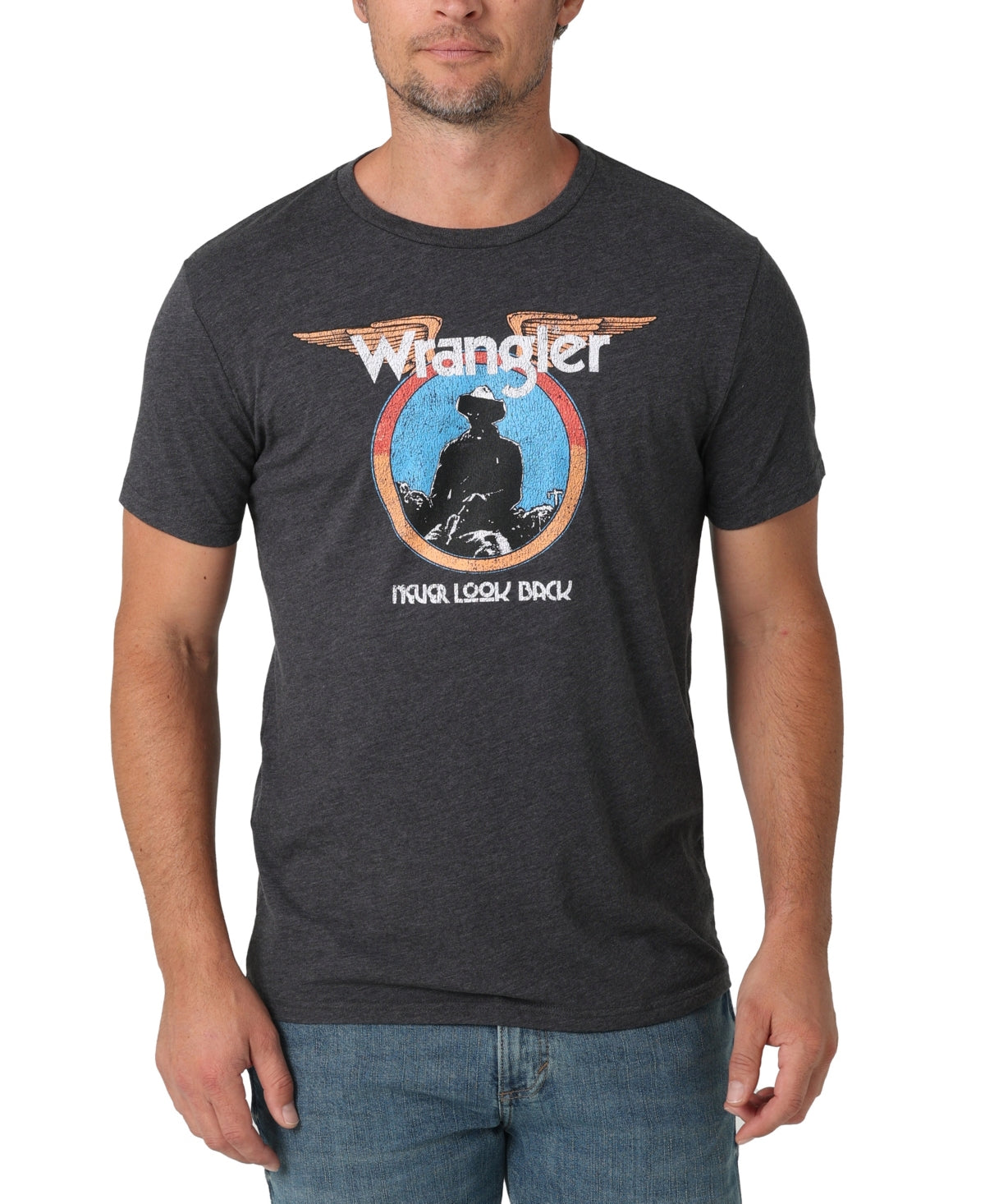 Wrangler Men's Never Look Back Graphic T Shirt Charcoal Medium