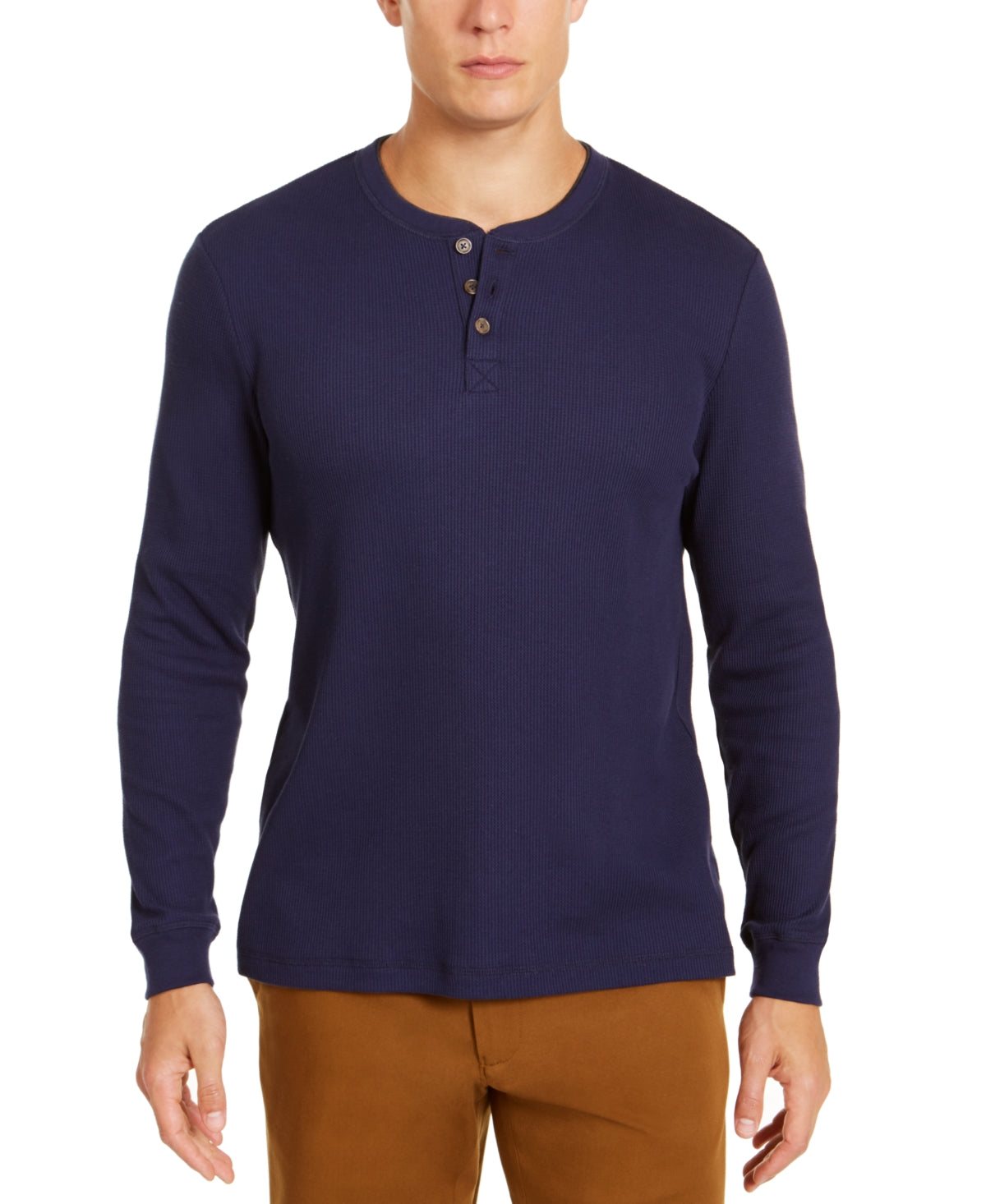 Club Room Mens Henley Long Sleeve Shirt Navy Blue Medium
