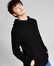 And Now This Mens Ribbed Knit Pullover Hooded Sweater XL Black