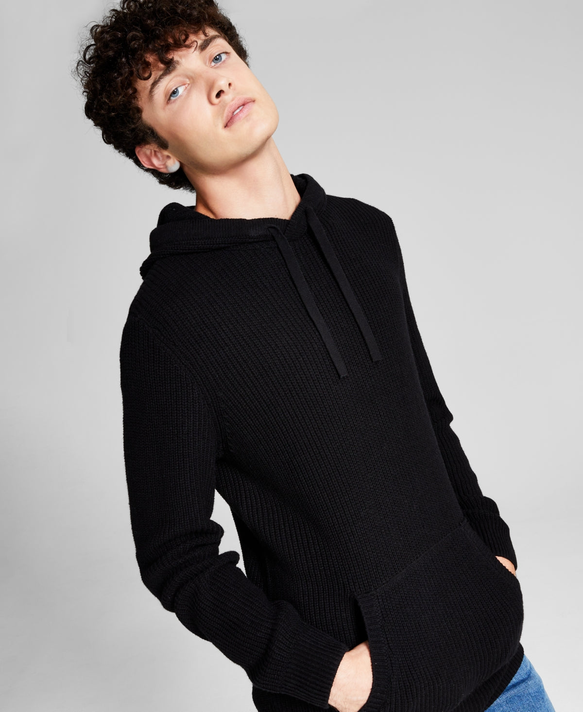 And Now This Men's Soft Knit Textured Sweater Hoodie Sweater XXL 2XL Black