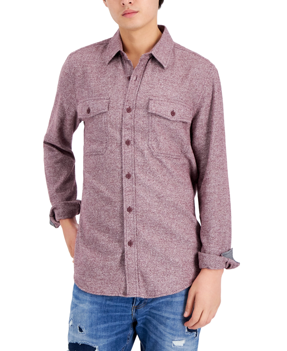 Sun + Stone Men's Grindle Flannel Shirt  Dark Scarlet Xl