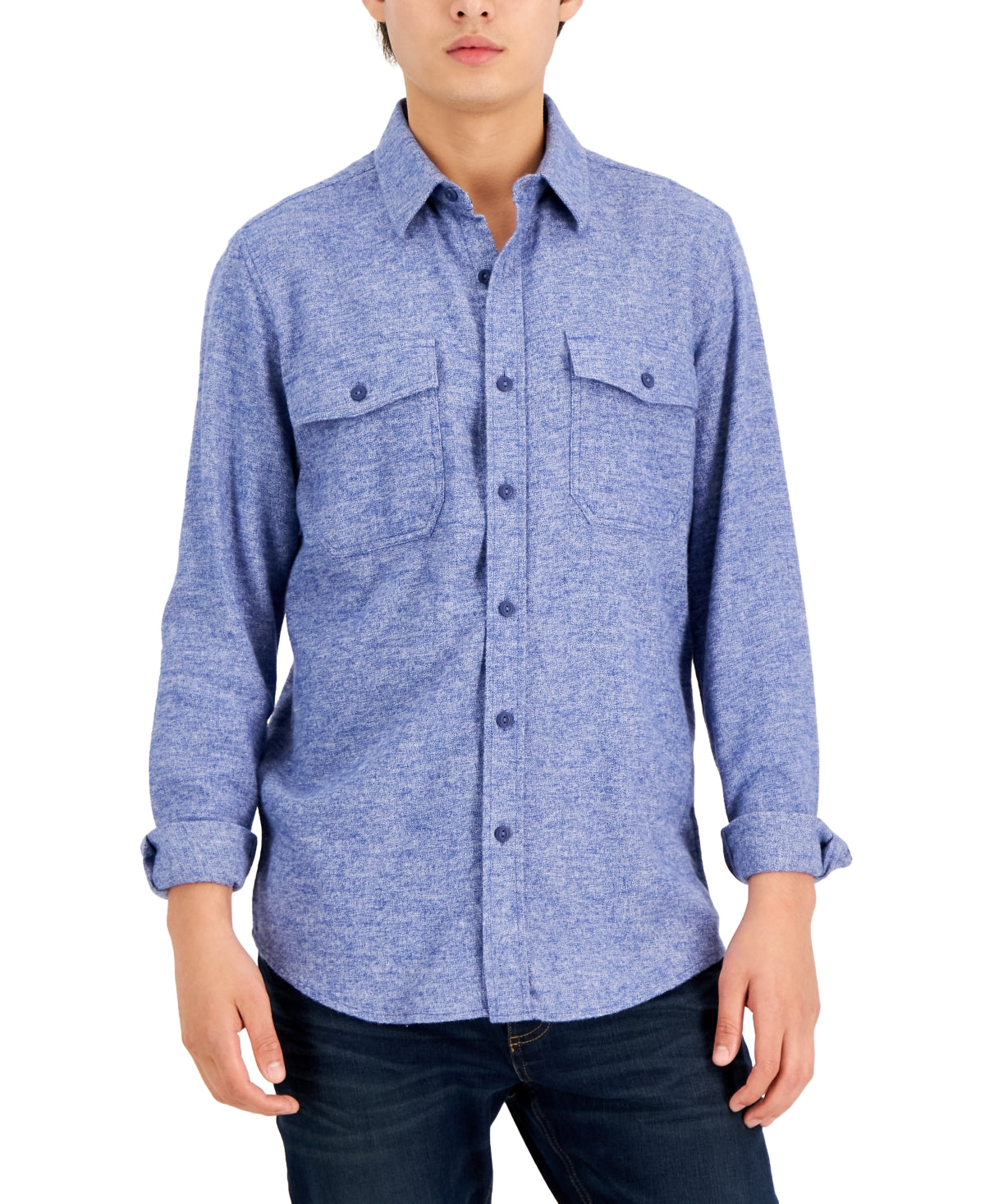 Sun Stone Men's Grindle Flannel Button Down Shirt Pompador Blue Small