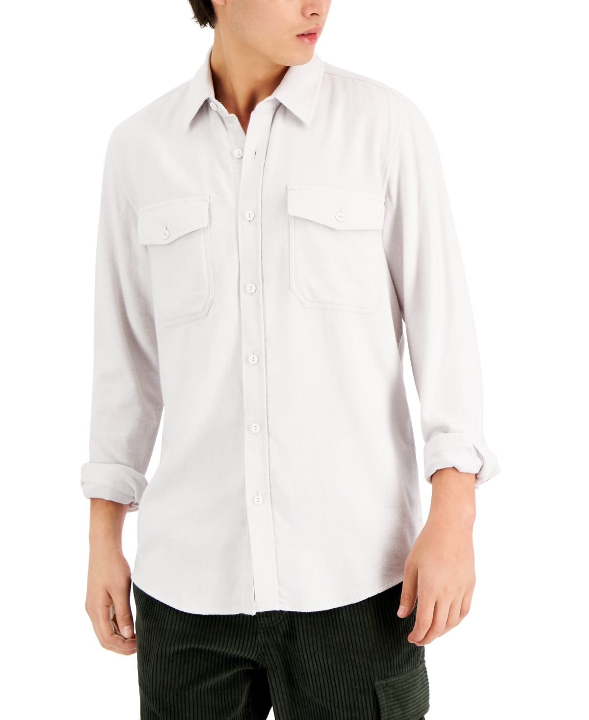 Sun + Stone Men's Grindle Flannel Shirt  White Xl