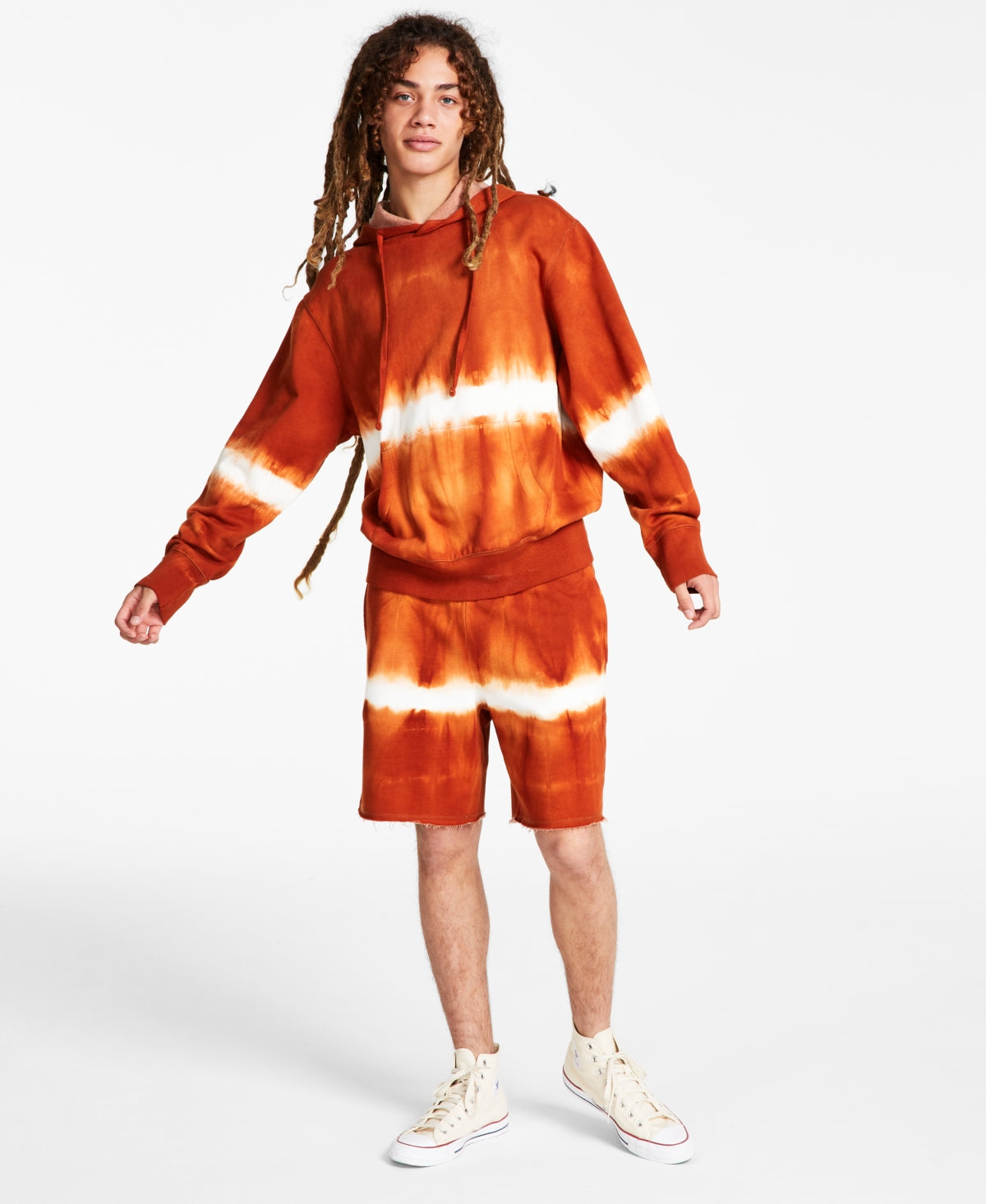 Sun + Stone Men's Shibori Hoodie  Caramel Cafe Brown XL