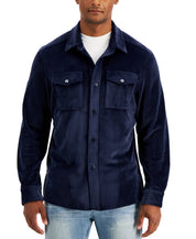Alfani Mens Corduroy Button Down Shirt Jacket Navy Blue Large