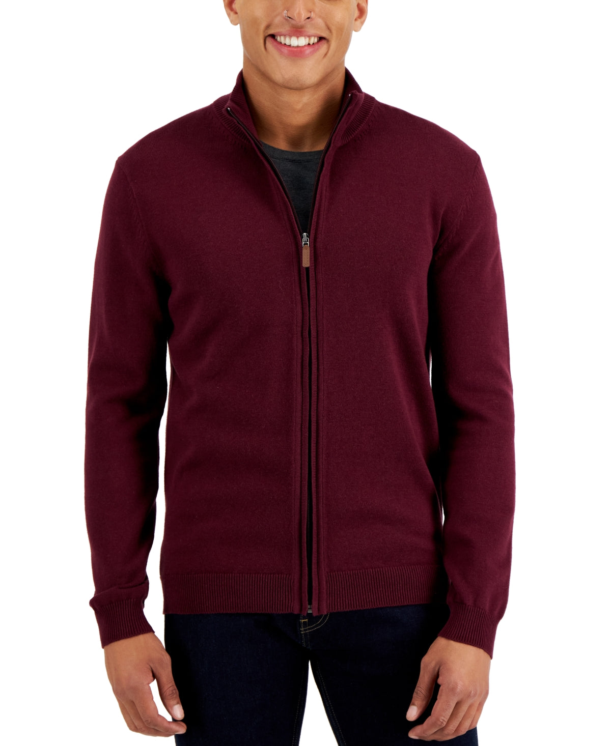 Club Room Mens Full-Zip Sweater Red Plum Large