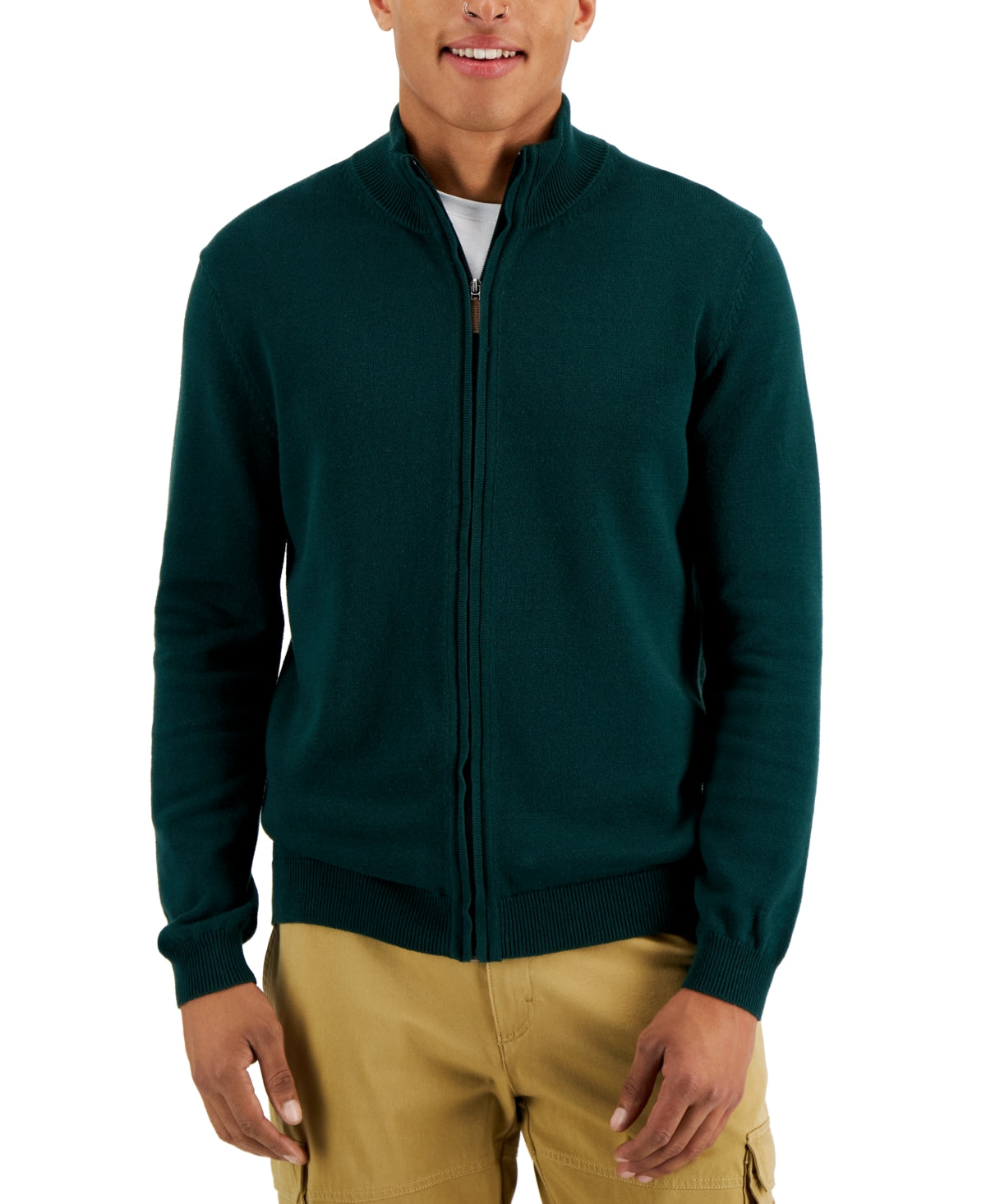 Club Room Men's Fullzip Sweater  Dark Green Xl