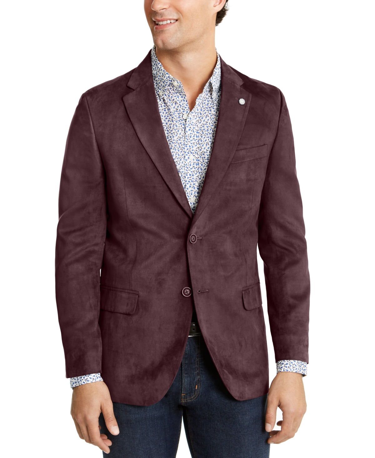 Nautica Men's Modern-Fit Faux-Suede Sport Coat Blazer 42 R Red Burgundy