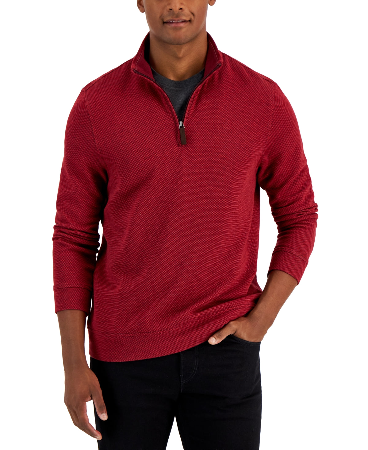 Club Room Mens Birdseye Quarter-Zip Pull Over Sweater Small Red