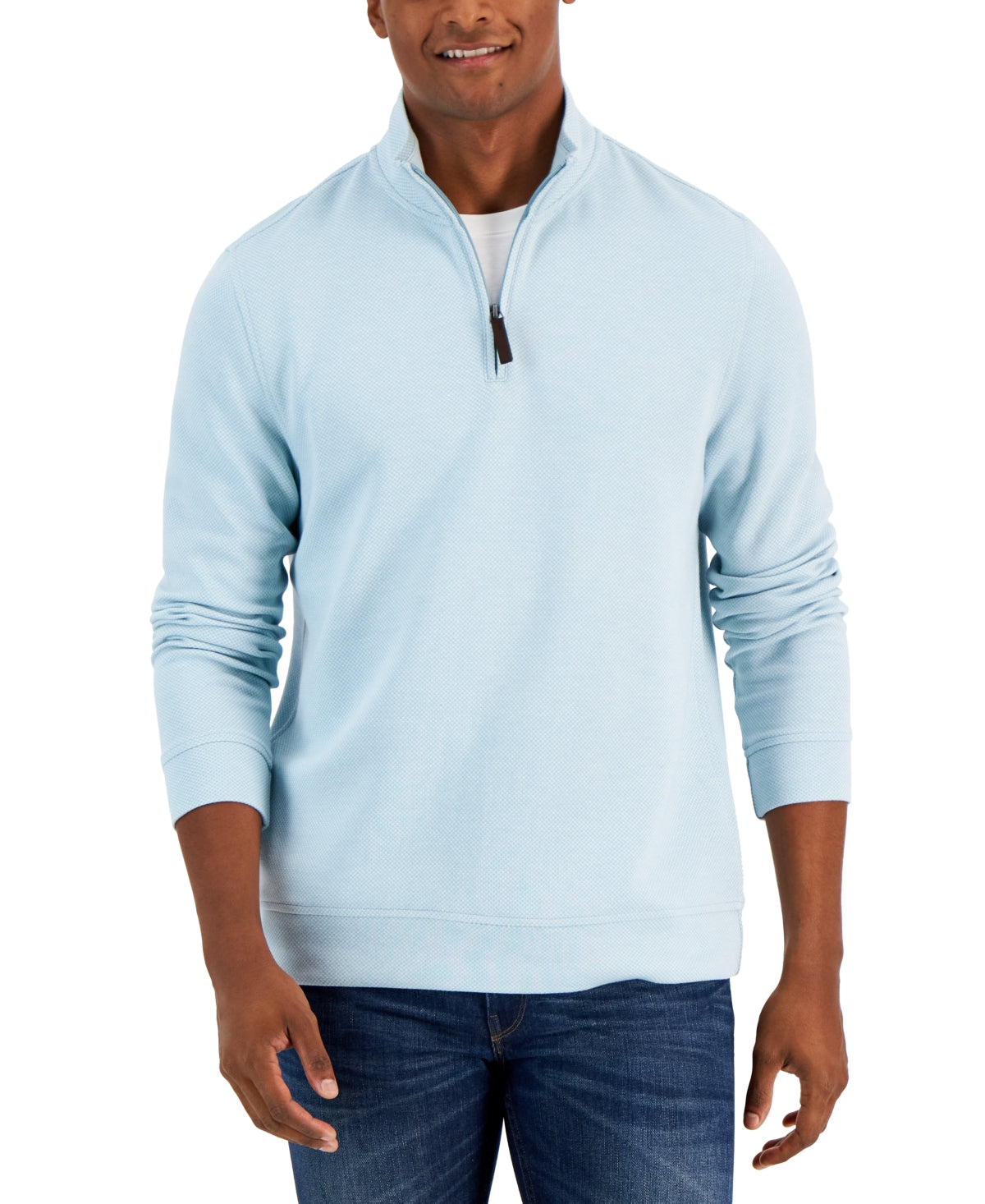 Club Room Mens Birdseye 1/4 Zip Pullover Sweater XL Light Blue