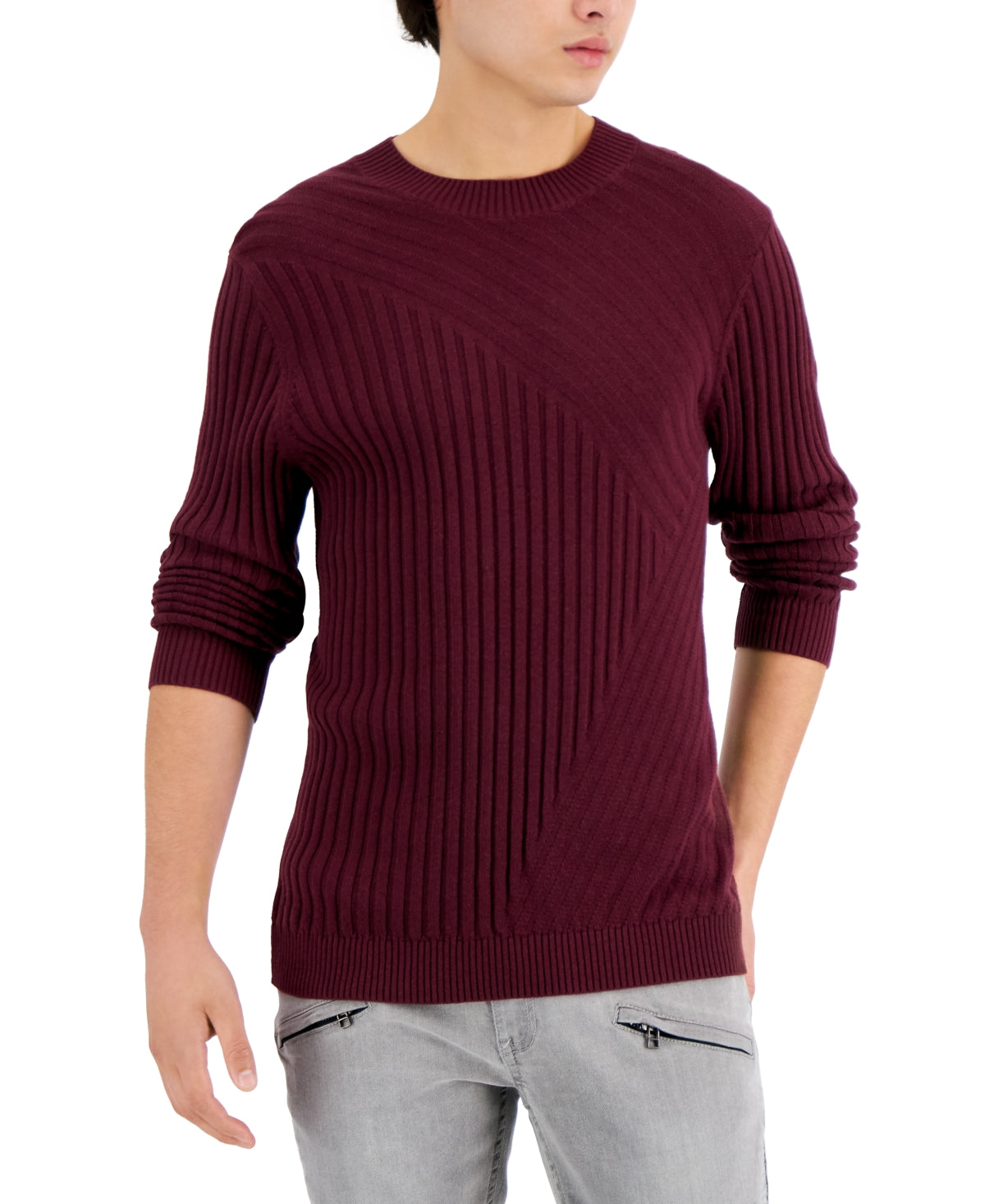 INC International Concepts Men's Tucker Crewneck Sweater Wine XL Red