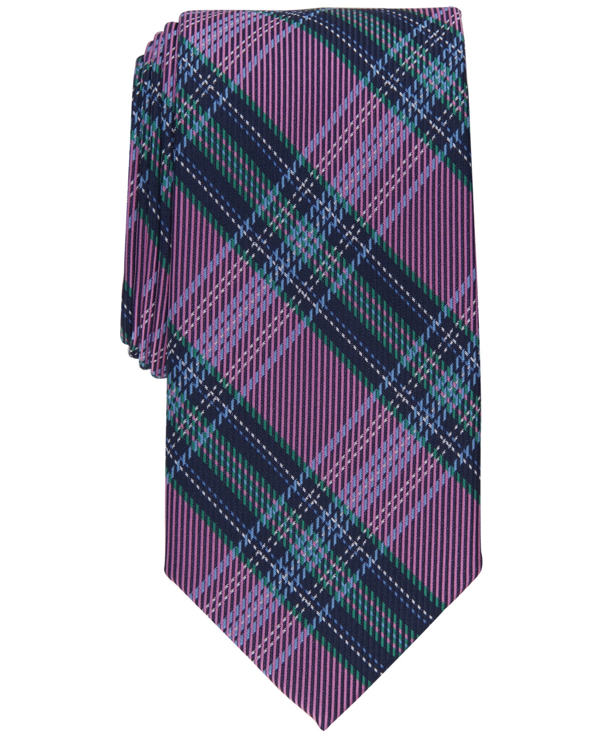 Club Room Mens Benson Necktie Plaid Pink Blue Tie OS