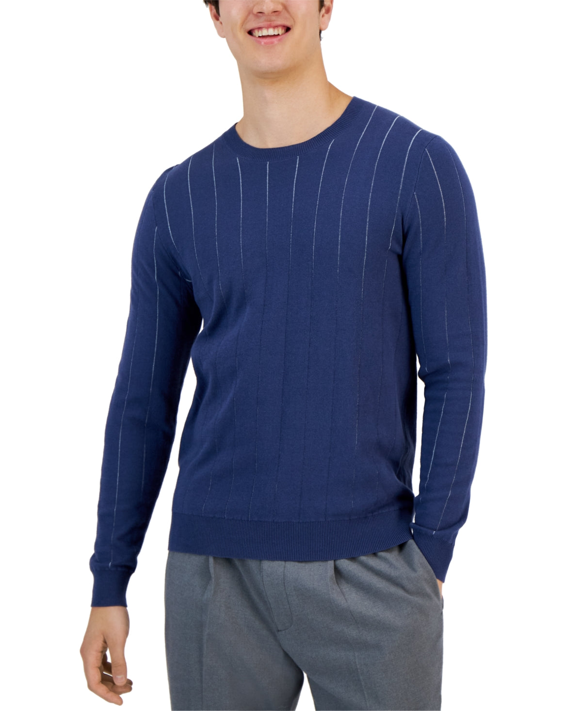 Alfani Men's Blue Stripe Crewneck Sweater XL