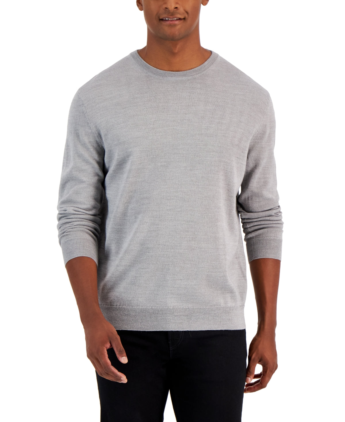 Club Room Mens Solid Crewneck Sweater Smoke Heather Grey Large