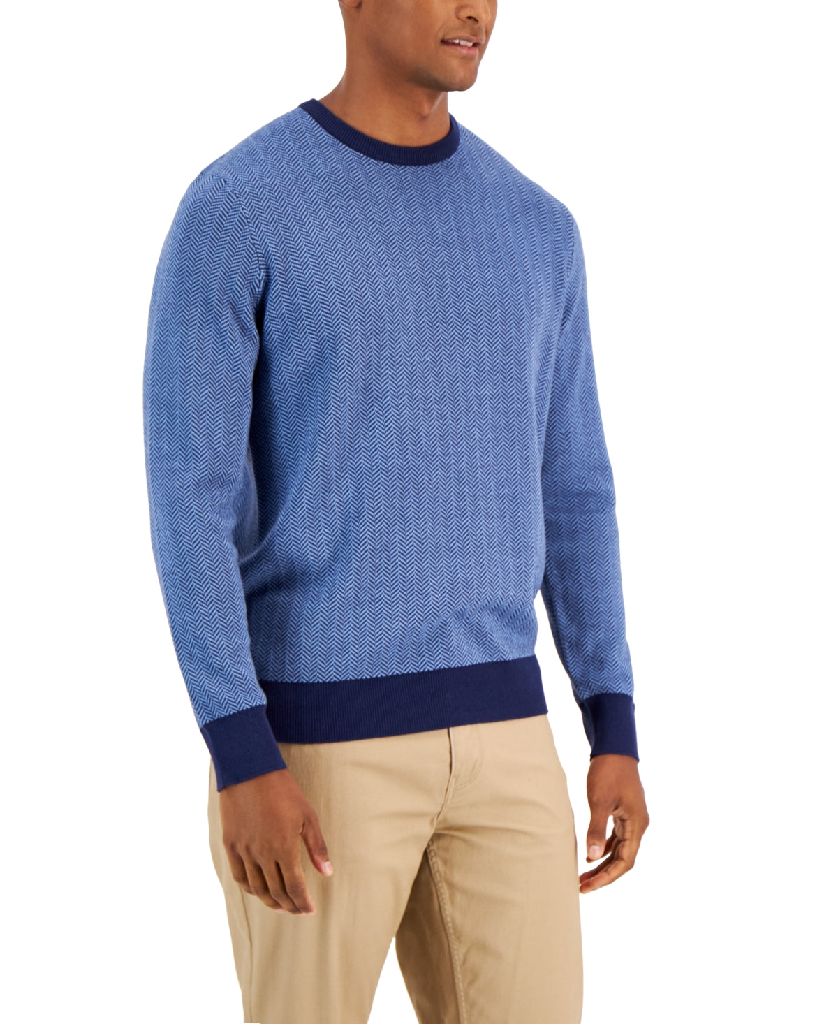 Club Room Men's Navy Blue Herringbone Crweneck Sweater XL