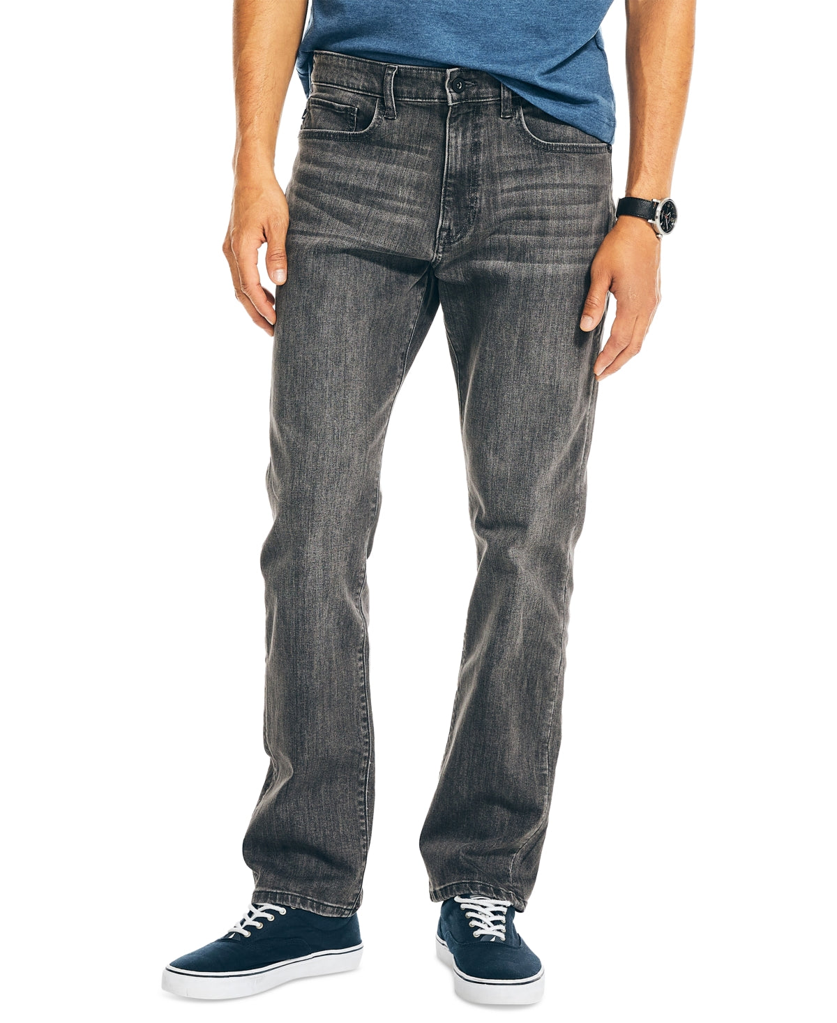 Nautica Men Straight fit Denim Jeans 40 / 32 Black Solid Stretch