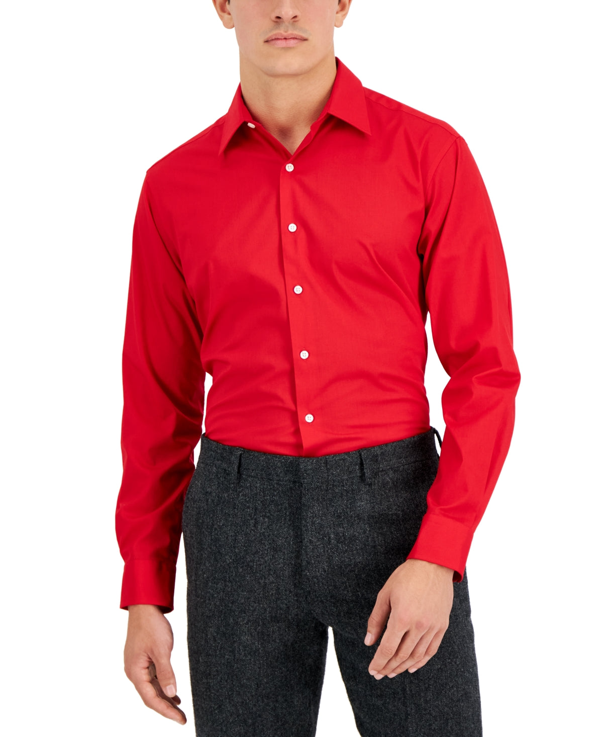 Club Room Mens Regular fit Dress Shirt Large Long Sleeve Red Solid